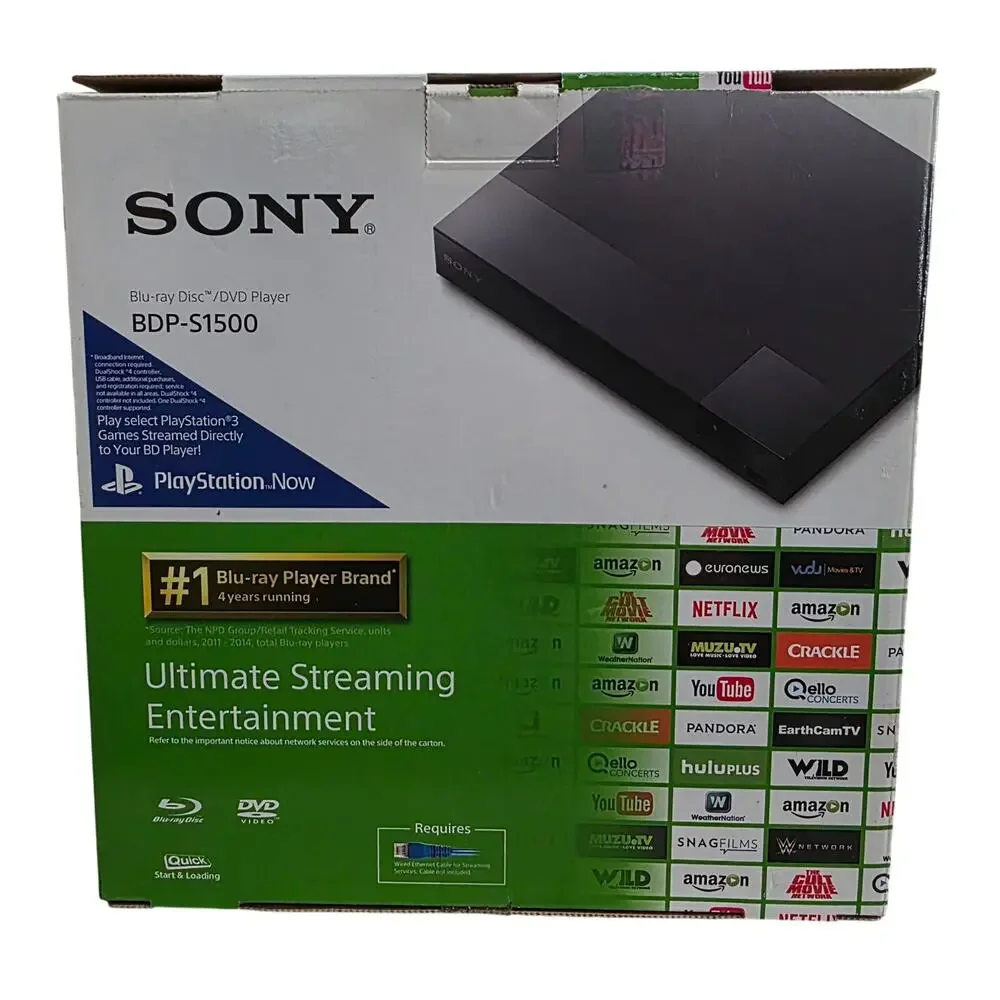 SONY BDP-S1500 Blu-Ray DVD Player Black HD 1080p TRILUMINOUS Smart Apps Wired